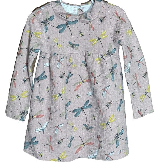 Zara Peter Pan Collar Long Sleeve Dragonfly Light Pink  Dress Size 3-6 months - Picture 1 of 12